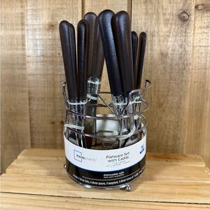 New Kitchen Flatware Set Stainless Steel Storage Caddy 16 Piece Service For 4